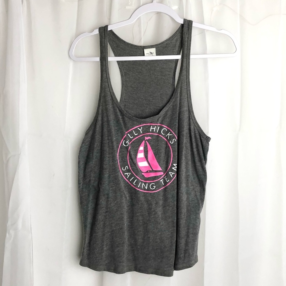 Gilly Hicks Women's Large Gray and Pink Sailing Team Racerback Tank Top